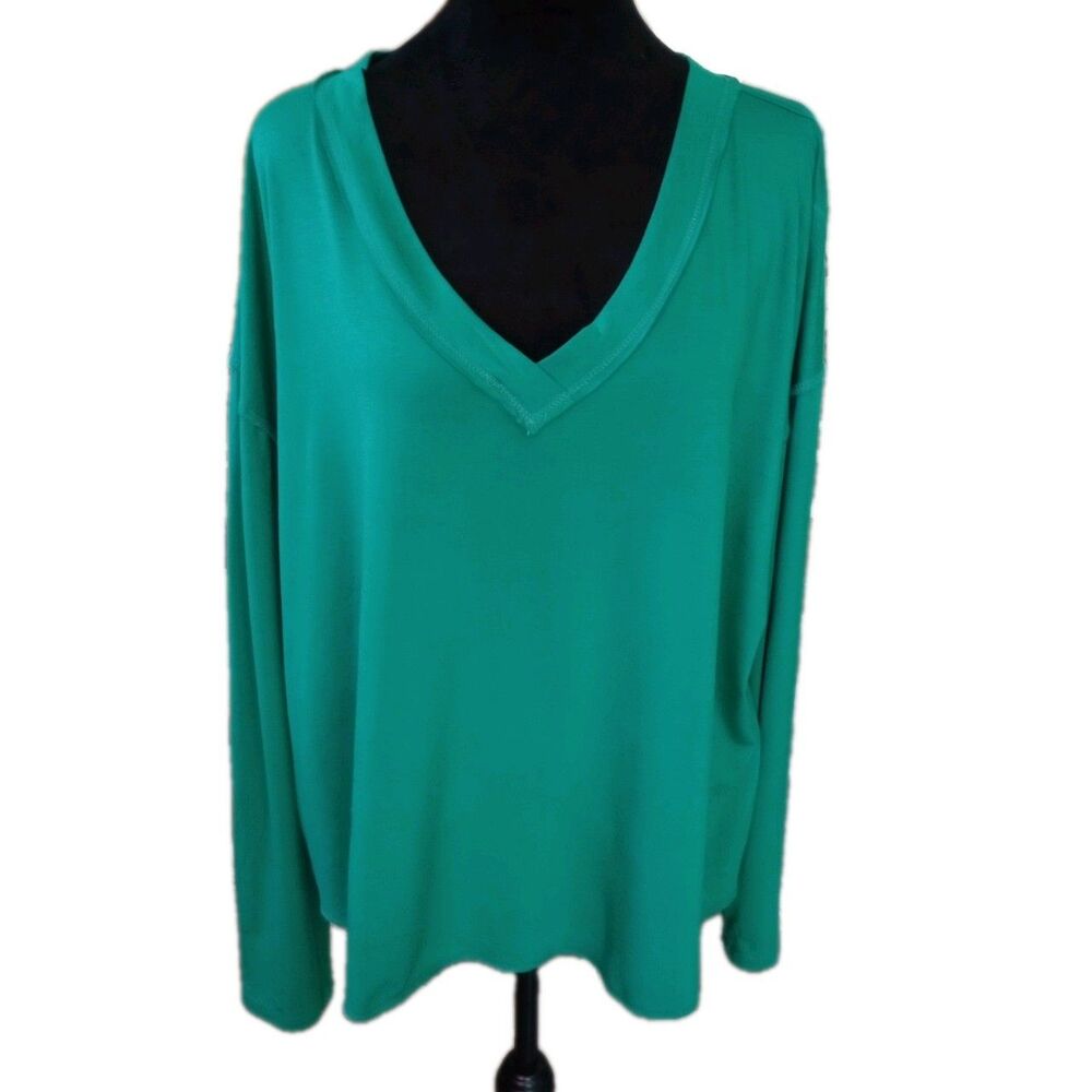 LulaRoe Women's XL Vickie Green Raw Edge Long Sleeve T Shirt, NWT